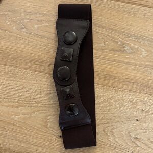 Women’s Elastic Belt with Decorative Studs - Brown, size small